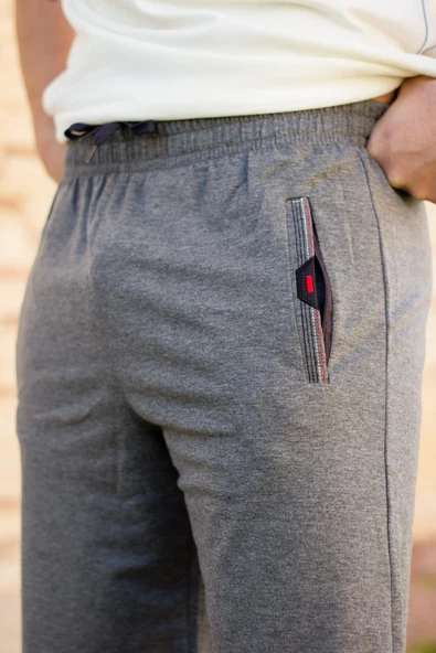 Erkek Gri Rahat Kumaş Üç Cepli Fermuarlı İpli Bermuda Şort 21ESRTKSR1 - 3