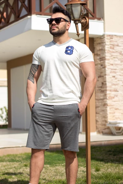 Erkek Gri Rahat Kumaş Üç Cepli Fermuarlı İpli Bermuda Şort 21ESRTKSR1 - 6