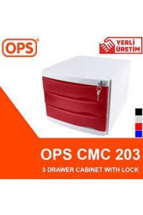 Ops Evrak Rafı Çekmeceli Plastik Kilitli 3 LÜ Kırmızı CMC 203