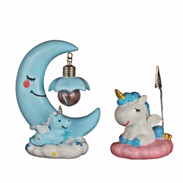 Unicorn 2 Li Set Unicorn Işıklı Biblo Unicorn Notluk