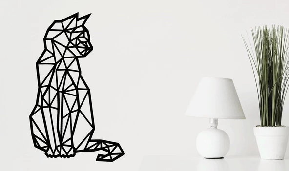 ANSAC METAL Kedi Geometrik Metal Duvar Tablosu 30x48cm Siyah - Resim 2