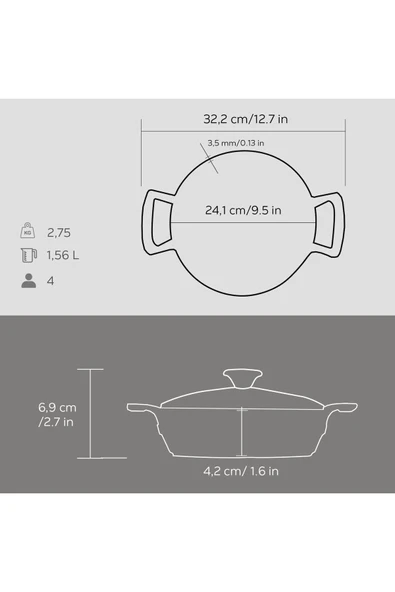 Lava Döküm Yuvarlak Sahan Cam Kapaklı Döküm Demir Yekpare Çift Kulplu Çap 24 cm - 5