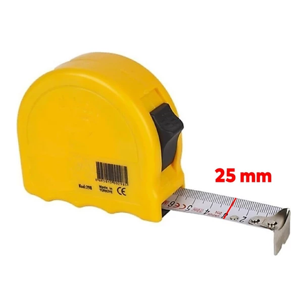 Bükülebilir Metre 5 metre Şerit Metal En 25 mm Düğmeli Ölçüm Ölçme Plastik Kasalı - 4