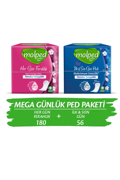 Molped Mega Günlük Ped Paketi (HER GÜN FERAHLIK 180'Lİ ILK&SON GÜN 56'LI)