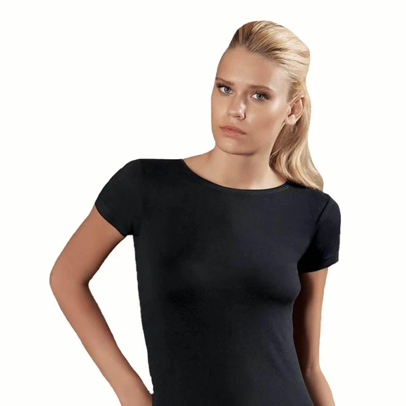 6 Adet Şahinler Bayan Likralı Kısa Kol Bisiklet Yaka Atlet B228 - Resim 2