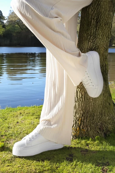 Muggo MİTOS Garantili Kadın Günlük Yüksek Taban Bağcıklı Sneaker Spor Ayakkabı - 10