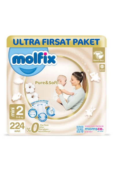 Molfix Pure & Soft Bebek Bezi 2 Beden Mini 224 Adet