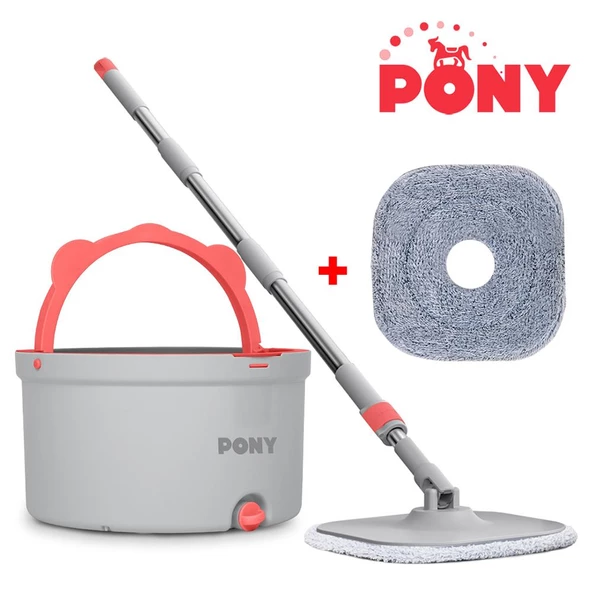 Pony Gri Yedekli Temiz & Kirli Suyu Ayırma Özelliği Otomatik Temizlik Seti Mop Paspas - 2