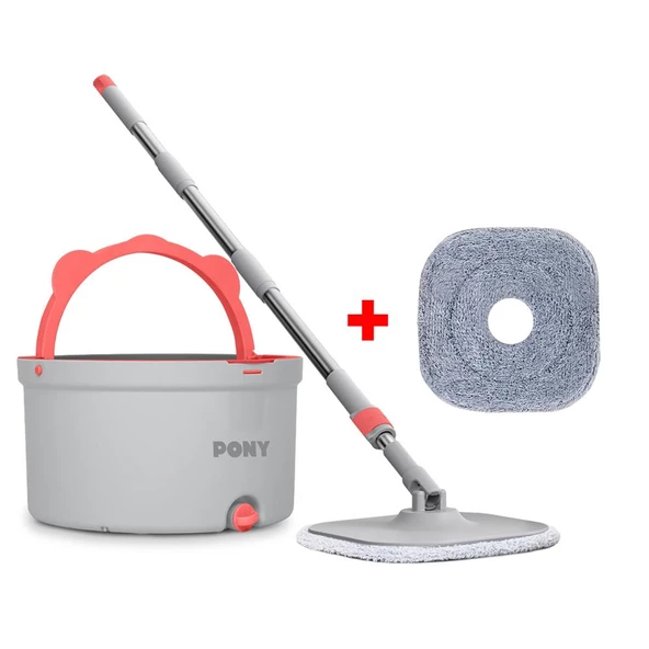 Pony Gri Yedekli Temiz & Kirli Suyu Ayırma Özelliği Otomatik Temizlik Seti Mop Paspas
