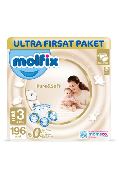 Molfix Pure & Soft Bebek Bezi 3 Beden Midi 196 Adet