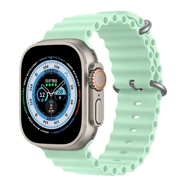 Apple Watch 49mm Ultra Seri Uyumlu Seaflex Ocean Silikon Kordon  Su yeşili