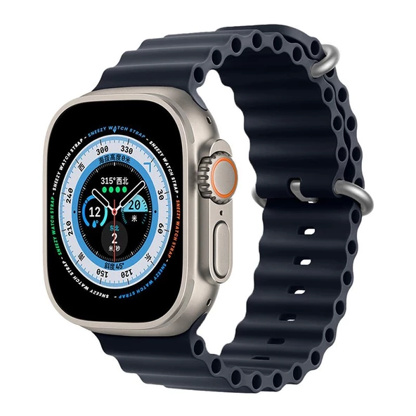 Apple Watch 49mm Ultra Seri Uyumlu Seaflex Ocean Silikon Kordon  Midnight