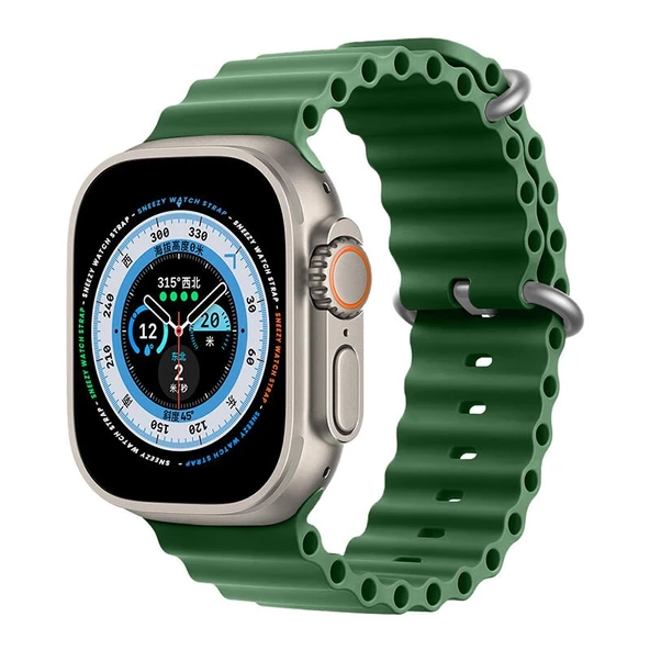 Apple Watch 49mm Ultra Seri Uyumlu Seaflex Ocean Silikon Kordon  Haki