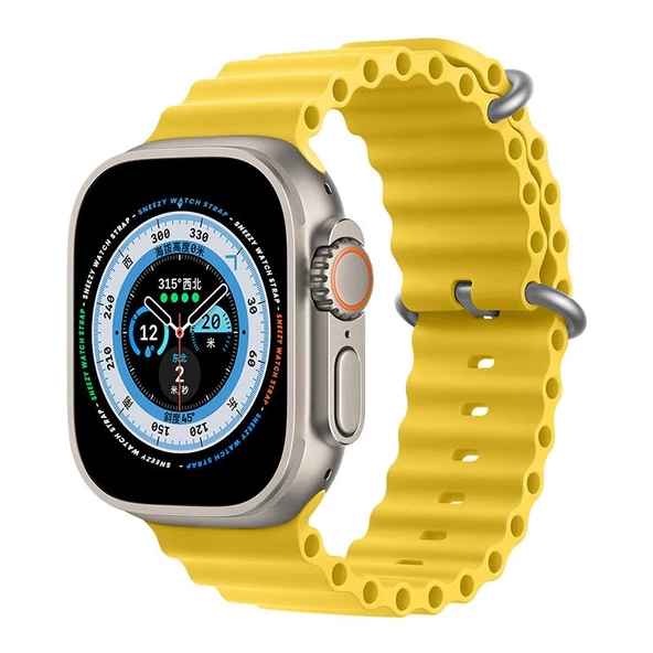 Apple Watch 49mm Ultra Seri Uyumlu Seaflex Ocean Silikon Kordon  Sarı