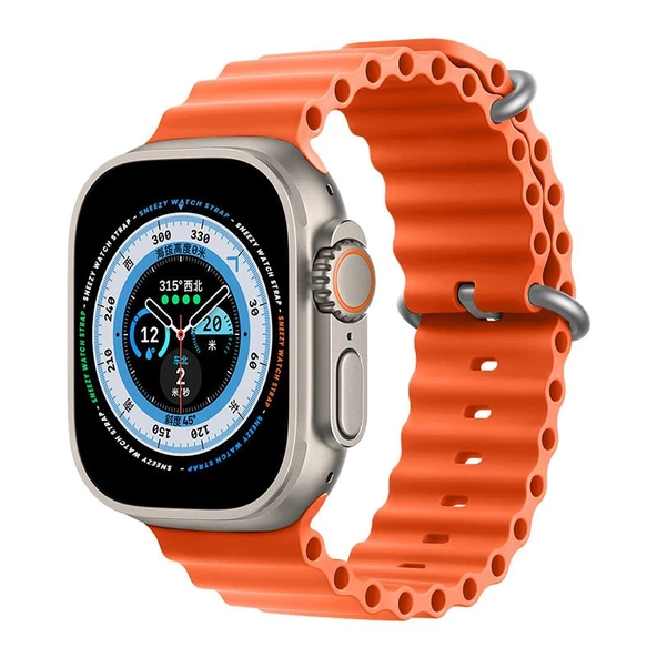 Apple Watch 49mm Ultra Seri Uyumlu Seaflex Ocean Silikon Kordon  Turuncu