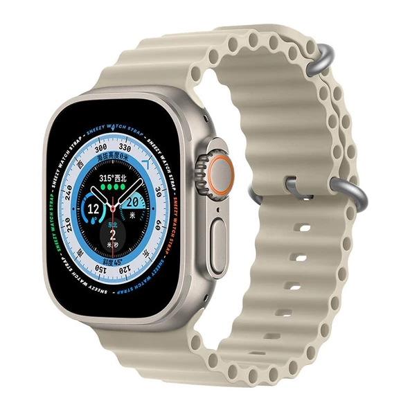 Apple Watch 49mm Ultra Seri Uyumlu Seaflex Ocean Silikon Kordon  Starlight