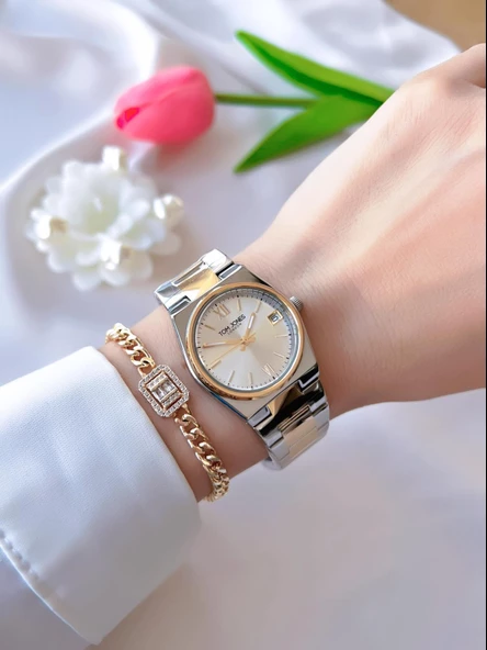 Tom Jones Çelik Kordon Kararma Renk Atma Yapmaz 3 Atm Suya Dayanıklı Kadın Kol Saati BTJ.1.2387.03 - Resim 2