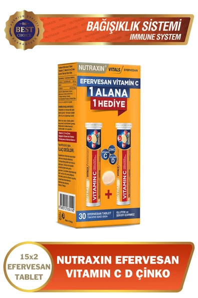 NUTRAXİN VİTAMİN C D ZİNC 15 EFERVESAN TABLET - İKİLİ KOFRE