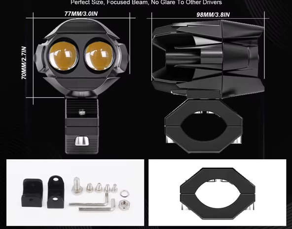 Motosiklet Sis Led Beyaz ve Sarı ışık ( 2 Adet Led, 1 Adet Anahtar ) - 3