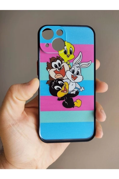 Iphone 14 Uyumlu Kamera Korumalı Looney Tunes Tuşları Renkli Telefon Boyun Askılı Set Kılıf - 5