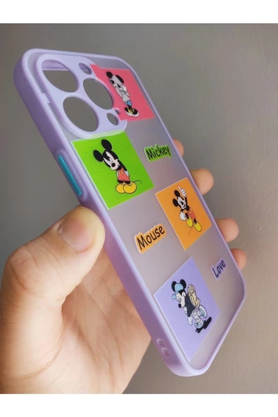 Iphone 13 Pro Uyumlu Mickey Mouse Tasarım Tuşları Renkli Telefon Boyun Askılı Set Kılıf - 3