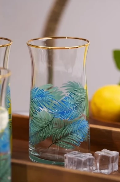Lav Vera Gold Rimli Yaprak Desenli 3lü Meşrubat Bardağı 370 cc