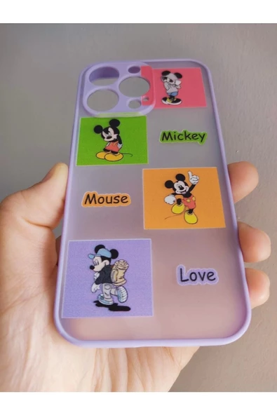 Iphone 13 Pro Uyumlu Mickey Mouse Tasarım Tuşları Renkli Telefon Boyun Askılı Set Kılıf - 5
