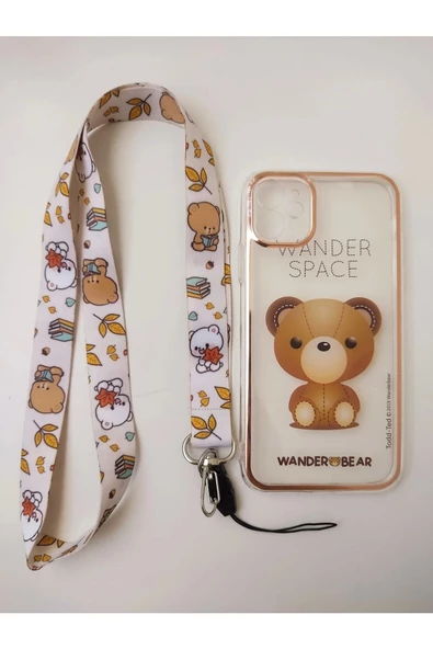 Iphone 11 Uyumlu Kamera Korumalı Wander Bear Gezici Ayı Tasarım Telefon Boyun Askılı Set Kılıf