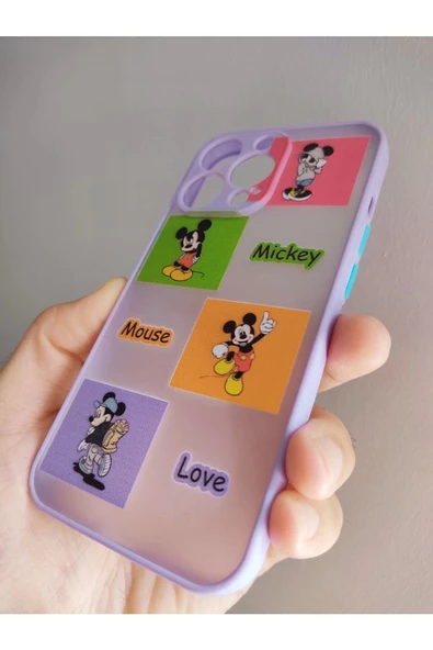 Iphone 13 Pro Uyumlu Mickey Mouse Tasarım Tuşları Renkli Telefon Boyun Askılı Set Kılıf - 4