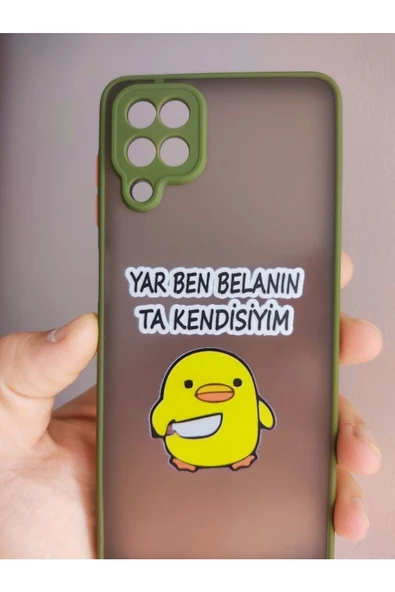 Samsung Galaxy A12 Uyumlu Katil Civciv Tasarım Tuşları Renkli Telefon Boyun Askılı Set Kılıf - 5