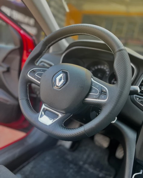 Renault Megane 4 İcon Araca Özel Direksiyon Kılıfı (SOFT NOKTA KARBON KREM İP) - Resim 2