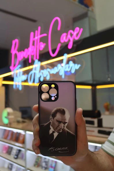 İPhone 12 Pro Mustafa Kemal Atatürk Tasarım Telefon Boyun Askılı Set Kılıf