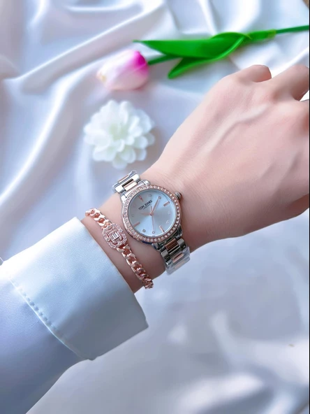 Tom Jones Çelik Kordon Kararma Renk Atma Yapmaz 3 Atm Suya Dayanıklı Kadın Kol Saati BTJ.1.2387.05 - Resim 2