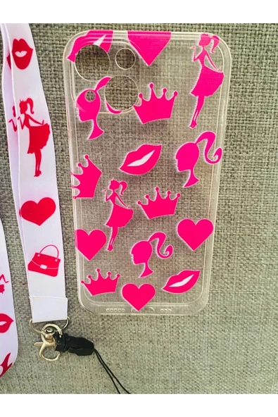 İPhone 14 Plus Uyumlu  Barbie Özel Tasarım Telefon Boyun Askılı Set Kılıf - 2