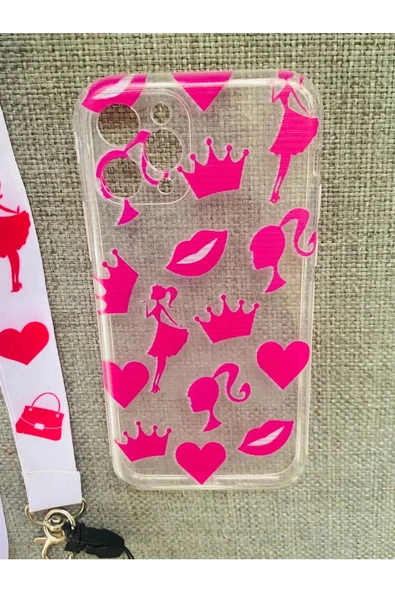 İPhone 14 Plus Uyumlu  Barbie Özel Tasarım Telefon Boyun Askılı Set Kılıf - 5