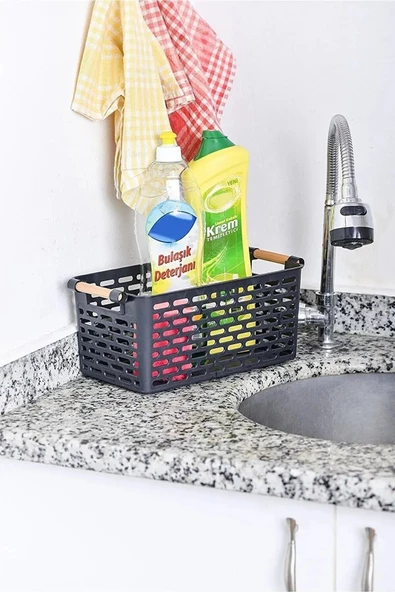 Selenica 3 Adet Kulplu Sepet ,Kulplu Organizer Ahşap Kulp,Buzdolabı İçi-Mutfak Tezgah Üstü-Banyo Organizeri - 3