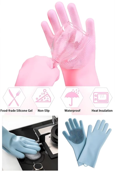 Selenica Magic Gloves Sihirli Bulaşık Eldiveni Mutfak Banyo Evcil Hayvan Temizleme Fırçası - 5