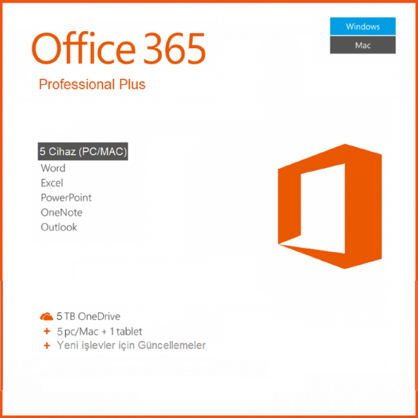 Microsoft Office 365 Lisans Hesap *WINDOWS&MAC 5 PC* 5TB OneDrive - 3
