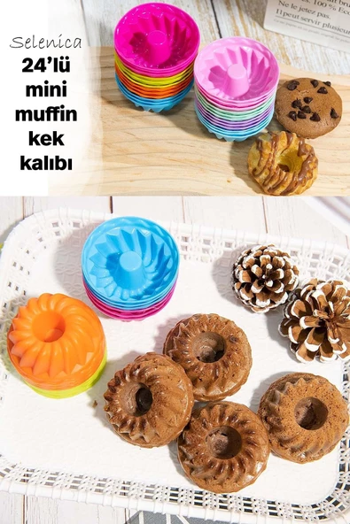 Selenica 24'lü Renkli Mini Silikon Muffin Kalıbı ,Minik Kek Kabı ,Jole Kalıbı ,Cupcake Kalıbı