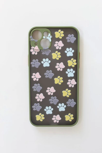 İPhone 14 Plus Yavru Kediler Ve Kedi Patisi Tasarım Tuşları Renkli Telefon Boyun Askılı Set Kılıf - 2