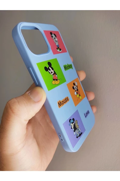 İPhone 14 Pro Uyumlu Mickey Mouse Tasarım Telefon Boyun Askılı Set Kılıf - 3