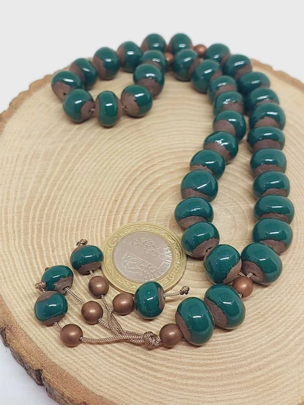 Anadolu Toprağı Serisi 33'Lük Yeşil Renk Seramik Boncuk Tesbih 10-12mm (54110) - Resim 6