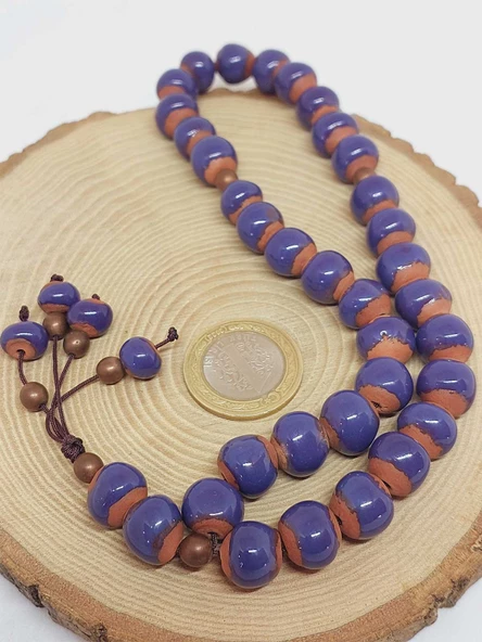 Anadolu Toprağı Serisi 33'Lük Mor Renk Seramik Boncuk Tesbih 10-12mm (54114)  - Resim 6