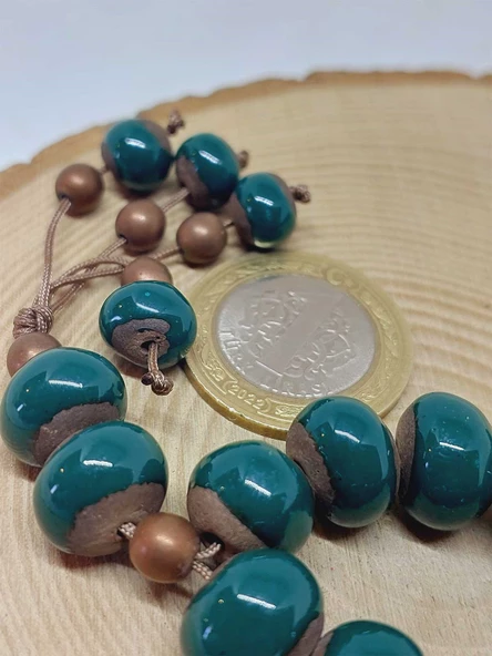 Anadolu Toprağı Serisi 33'Lük Yeşil Renk Seramik Boncuk Tesbih 10-12mm (54110) - Resim 3