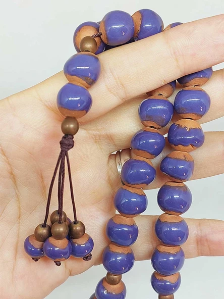 Anadolu Toprağı Serisi 33'Lük Mor Renk Seramik Boncuk Tesbih 10-12mm (54114)  - Resim 5