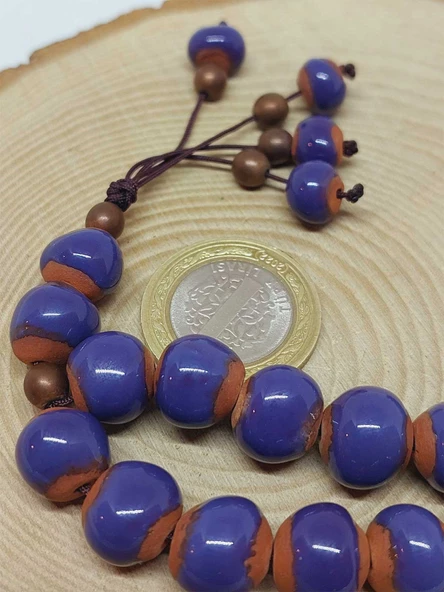 Anadolu Toprağı Serisi 33'Lük Mor Renk Seramik Boncuk Tesbih 10-12mm (54114)  - Resim 3