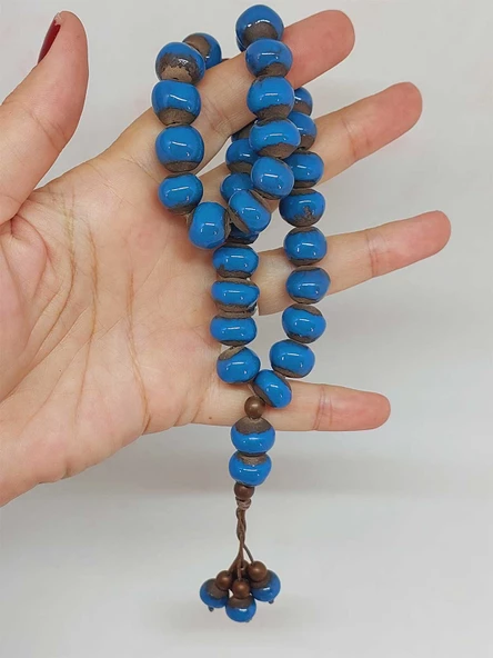 Anadolu Toprağı Serisi 33'Lük Mavi Renk Seramik Boncuk Tesbih 10-12mm (54112)  - Resim 5