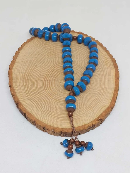 Anadolu Toprağı Serisi 33'Lük Mavi Renk Seramik Boncuk Tesbih 10-12mm (54112)  - Resim 4