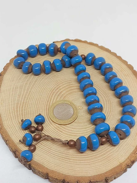 Anadolu Toprağı Serisi 33'Lük Mavi Renk Seramik Boncuk Tesbih 10-12mm (54112)  - Resim 6