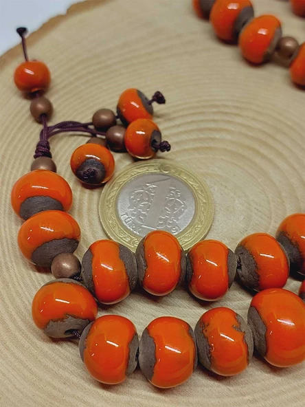 Anadolu Toprağı Serisi 33'Lük Turuncu Renk Seramik Boncuk Tesbih 10-12mm (54102) - Resim 3